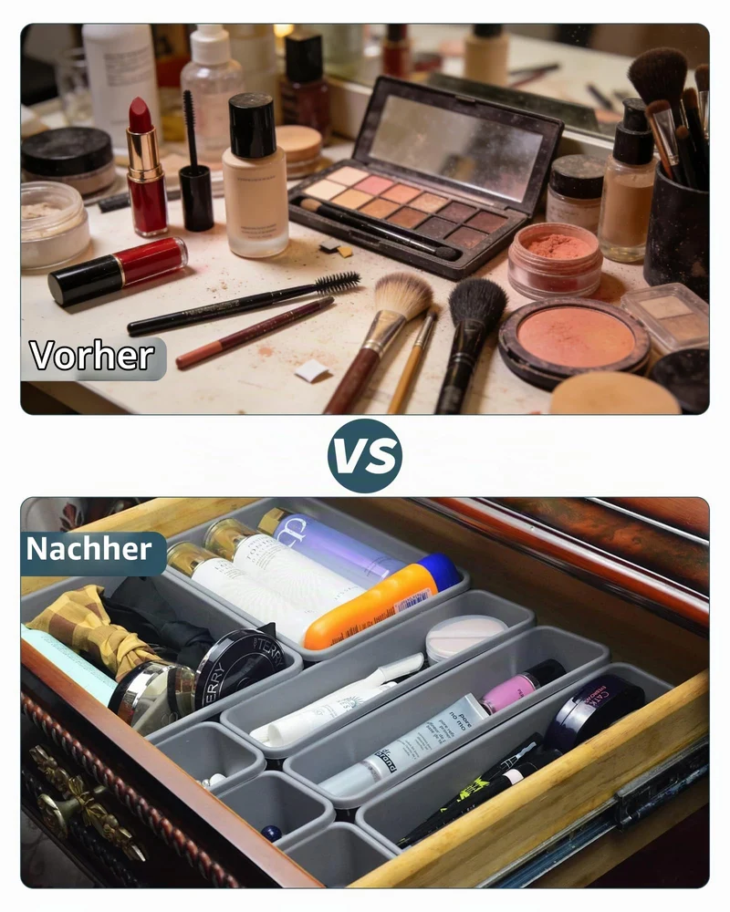 Schubladen Organizer Küche 8 Stück – Organizer Schublade aus Kunststoff, Schreibtisch Organizer & Badezimmer Organizer für Bad, Küche, Büro, praktisches Trenn-System für verschiedene Utensilien