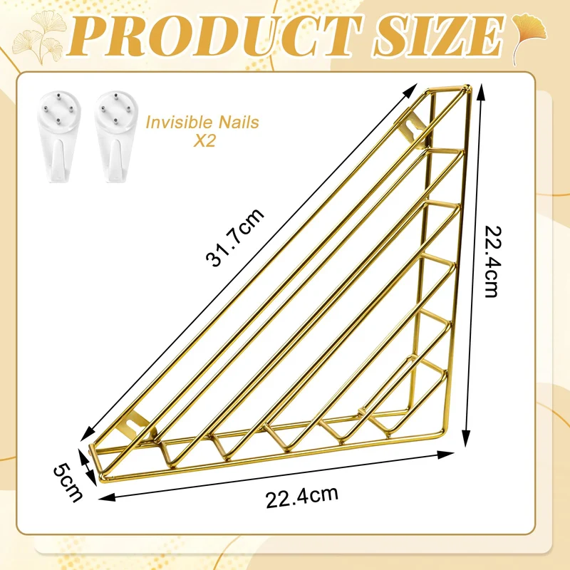 Zeitungshalter Wand,Metall Dreieckiger Zeitschriftenhalter Wand,Prospekthalter mit Schrauben,Platzsparender Magazinhalter für Wohnzimmer,Büro,Schulen Und Bibliotheken,(Gold)