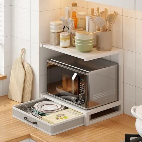 MIN WIN Druckerständer 2-Tier mit Schublade, Metall-Druckertisch, Mehrzweck Schreibtisch Aufbewahrung Büroartikel Organizer für Drucker, Faxgerät, Scanner (Weiß, 44x30.5x40cm(LxBxH))