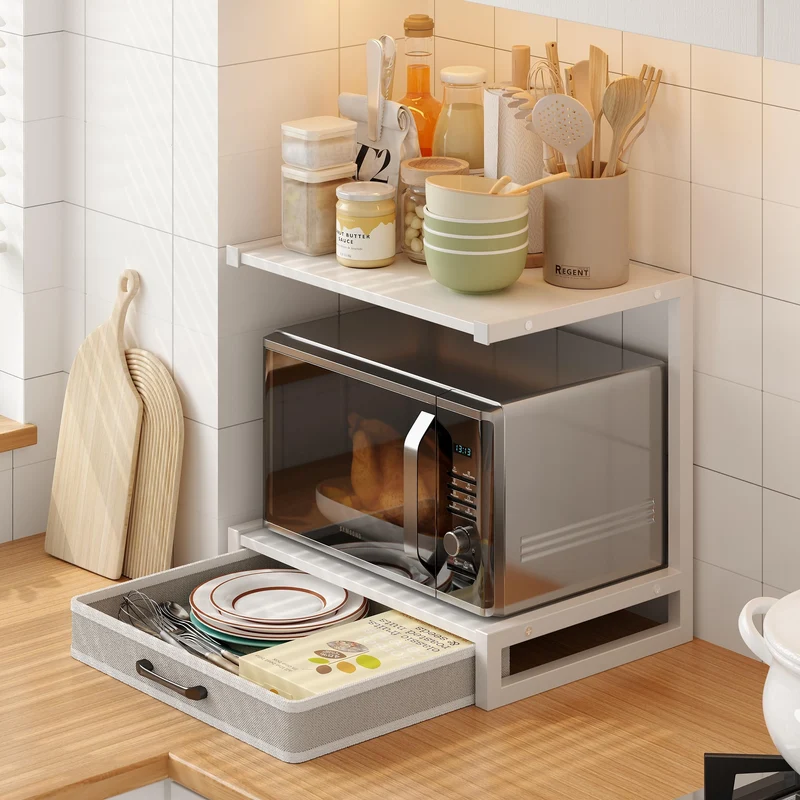 MIN WIN Druckerständer 2-Tier mit Schublade, Metall-Druckertisch, Mehrzweck Schreibtisch Aufbewahrung Büroartikel Organizer für Drucker, Faxgerät, Scanner (Weiß, 44x30.5x40cm(LxBxH))