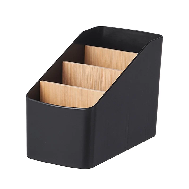 Schreibtisch Organizer 4 Fächer Kunststoff Bambus Schwarz