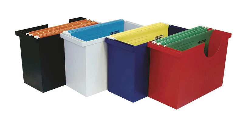 DONAU 7422001PL-01 Hängemappenbox mit 5 Hängemappen Free/ Hängeregister aus Bruchsicherem Kunststoff/ Praktische File Box für Ordner Mappen A4/ Farbe: Schwarz