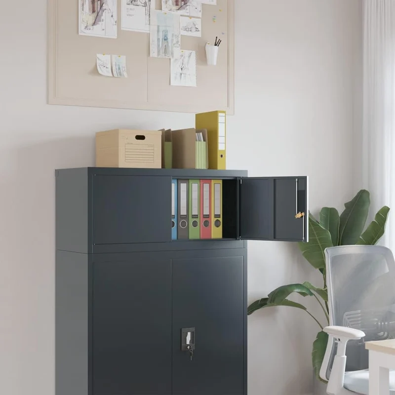 Aktenschrank Anthrazit aus pulverbeschichtetem Stahl 90x40x40 cm abschließbar mit 2 Schlüsseln Büroschrank für Dokumente Ordner und Hängeregister im Arbeitszimmer oder Homeoffice
