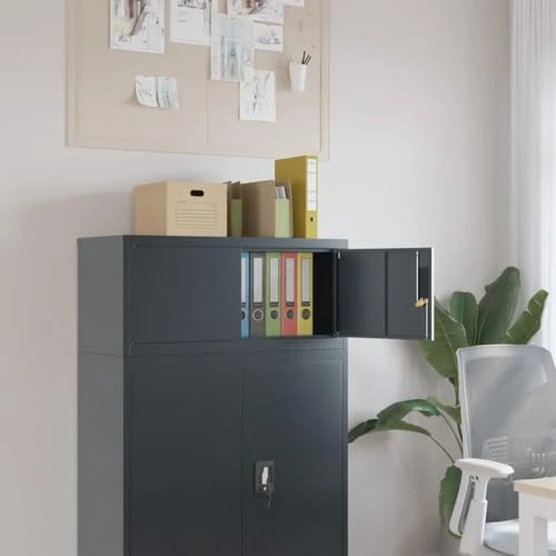 Aktenschrank Anthrazit aus pulverbeschichtetem Stahl 90x40x40 cm abschließbar mit 2 Schlüsseln Büroschrank für Dokumente Ordner und Hängeregister im Arbeitszimmer oder Homeoffice