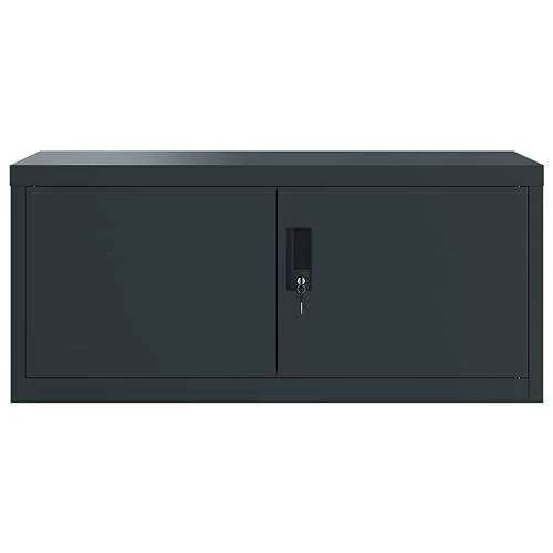 Aktenschrank Anthrazit aus pulverbeschichtetem Stahl 90x40x40 cm abschließbar mit 2 Schlüsseln Büroschrank für Dokumente Ordner und Hängeregister im Arbeitszimmer oder Homeoffice