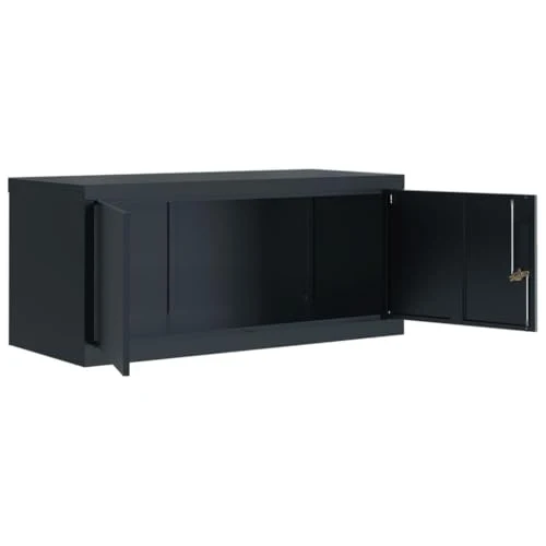 Aktenschrank Anthrazit aus pulverbeschichtetem Stahl 90x40x40 cm abschließbar mit 2 Schlüsseln Büroschrank für Dokumente Ordner und Hängeregister im Arbeitszimmer oder Homeoffice