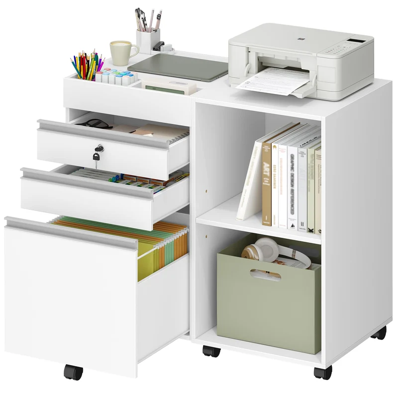 Hzuaneri Rollcontainer 40 x 80 x 70 cm 3 Schubladen 2 Fächer Hängereg. weiß