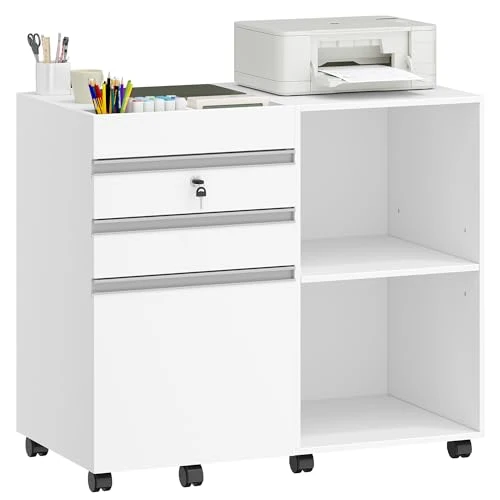 Hzuaneri Rollcontainer 40 x 80 x 70 cm 3 Schubladen 2 Fächer Hängereg. weiß