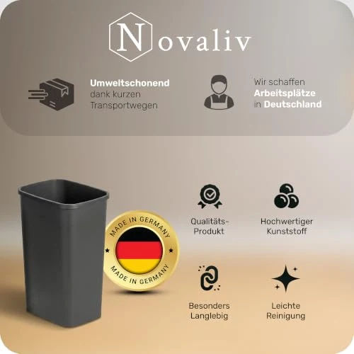 Novaliv 2er Set Mülleimer 50L ohne Deckel Anthrazit, Offener Papierkorb Abfalleimer für Küche Gewerbe Werkstatt Lager, Müll Eimer Bin Abfallbehälter Kunststoff Mülltonne Eckig Made in Germany