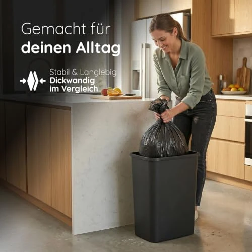 Novaliv 2er Set Mülleimer 50L ohne Deckel Anthrazit, Offener Papierkorb Abfalleimer für Küche Gewerbe Werkstatt Lager, Müll Eimer Bin Abfallbehälter Kunststoff Mülltonne Eckig Made in Germany