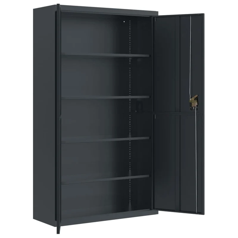 Aktenschrank Anthrazit aus pulverbeschichtetem Stahl 105x40x180 cm mit 4 Fachböden abschließbar Stauraum für Büro und Homeoffice sichere Aufbewahrung von Dokumenten und Ordnern