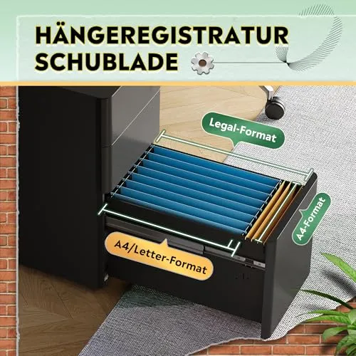 DEVAISE Rollcontainer mit 3 Schubladen, Metall, Mobil, Schwarz