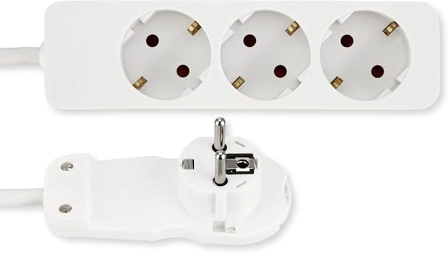 REV Steckdosenleiste - 3-Fach, mit Flachstecker, 2m Kabel, weiß
