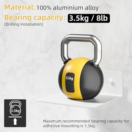 Wisfame Kleines Wandregal Weiß Metall, Mini Schweberegale 12.5cm Breit kleberegal, Kleines Regal Wand Ohne Bohren für Wohnzimmer, Schlafzimmer, Smart Lautsprecher, Uhr, Dekoration（2er-Set）