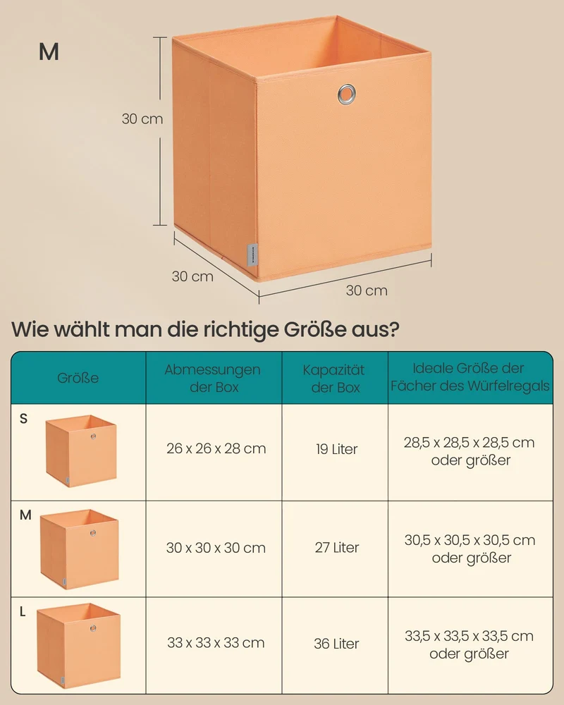 SONGMICS Aufbewahrungsbox, 6er Set, Stoffbox, 30 x 30 x 30 cm