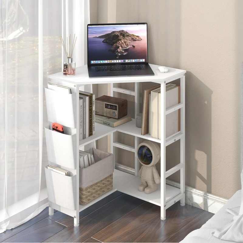 VEDECASA Weiß Druckertisch, Ecke Druckerständer 3-stöckiger, Druckertisch mit Ladestation,Druckerständer auf 2 Steckdosen und 2 USB Ports Seitentaschen verstellbaren Füßen CPU Ständer Halter für Büro