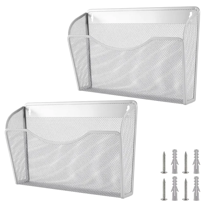 2 Stück Wandmontierter Zeitschriftenhalter, Metall Silber 34,3 x 21,3 x 10,5 cm, Zeitschriften Wandhalter mit Schraube Ausdehnungsrohre, A4 Dokumentenhalter Wand für Büro Zuhause