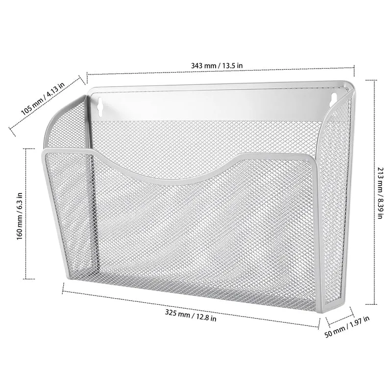 2 Stück Wandmontierter Zeitschriftenhalter, Metall Silber 34,3 x 21,3 x 10,5 cm, Zeitschriften Wandhalter mit Schraube Ausdehnungsrohre, A4 Dokumentenhalter Wand für Büro Zuhause