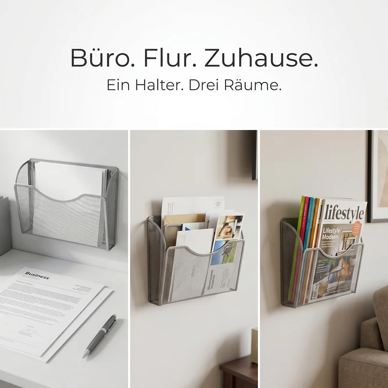 2 Stück Wandmontierter Zeitschriftenhalter, Metall Silber 34,3 x 21,3 x 10,5 cm, Zeitschriften Wandhalter mit Schraube Ausdehnungsrohre, A4 Dokumentenhalter Wand für Büro Zuhause