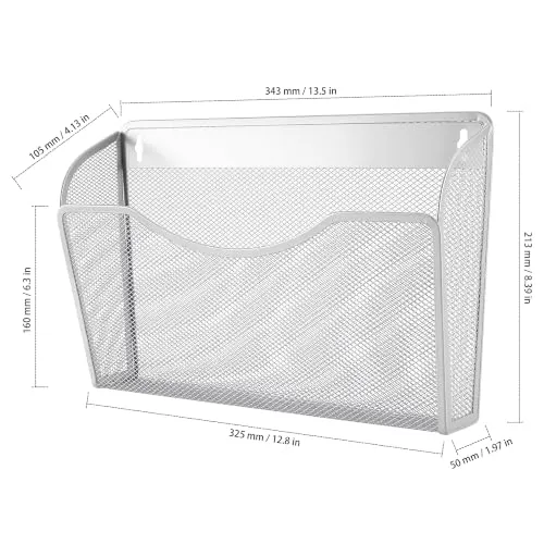 2 Stück Wandmontierter Zeitschriftenhalter, Metall Silber 34,3 x 21,3 x 10,5 cm, Zeitschriften Wandhalter mit Schraube Ausdehnungsrohre, A4 Dokumentenhalter Wand für Büro Zuhause
