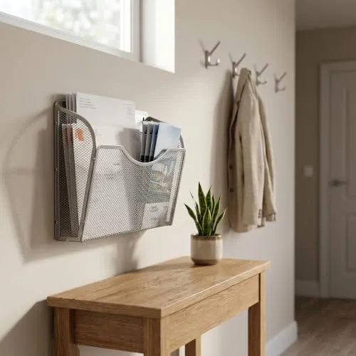 2 Stück Wandmontierter Zeitschriftenhalter, Metall Silber 34,3 x 21,3 x 10,5 cm, Zeitschriften Wandhalter mit Schraube Ausdehnungsrohre, A4 Dokumentenhalter Wand für Büro Zuhause