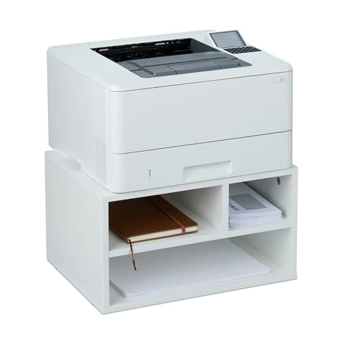Relaxdays Druckerständer Schreibtisch, 3 Fächer, Regal für Drucker, Druckerhalter, H x B x T: 22,5 x 40 x 30 cm, weiß