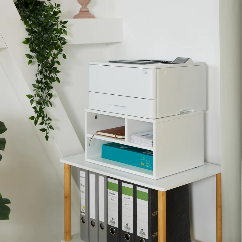 Relaxdays Druckerständer Schreibtisch, 3 Fächer, Regal für Drucker, Druckerhalter, H x B x T: 22,5 x 40 x 30 cm, weiß