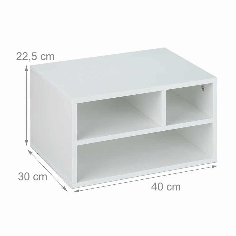 Relaxdays Druckerständer Schreibtisch, 3 Fächer, Regal für Drucker, Druckerhalter, H x B x T: 22,5 x 40 x 30 cm, weiß