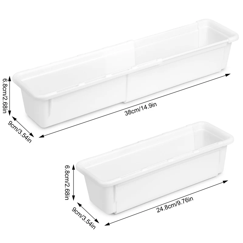 QIWODE Schubladen Organizer Verstellbar, Schubladenbox Kunststoff für Küche, Büro, Sortierboxen Schubladen für Werkzeug, Besteck, Schminke, Schreibwaren, Weiß(2 Stück)