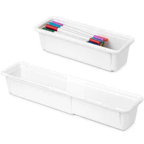 QIWODE Schubladen Organizer Verstellbar, Schubladenbox Kunststoff für Küche, Büro, Sortierboxen Schubladen für Werkzeug, Besteck, Schminke, Schreibwaren, Weiß(2 Stück)