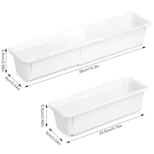 QIWODE Schubladen Organizer Verstellbar, Schubladenbox Kunststoff für Küche, Büro, Sortierboxen Schubladen für Werkzeug, Besteck, Schminke, Schreibwaren, Weiß(2 Stück)