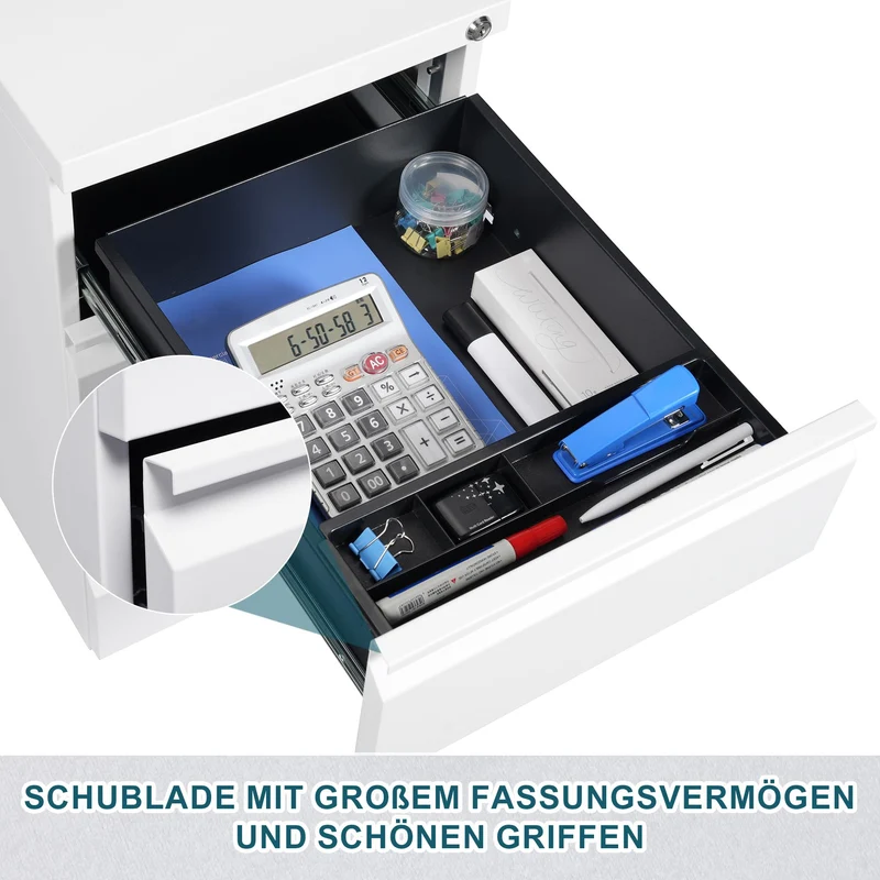 Rollcontainer, Aktenschrank abschließbar, 4 Schubladen, Weiß