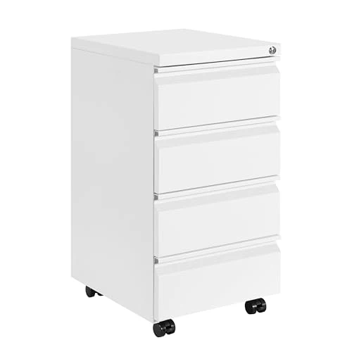 Rollcontainer, Aktenschrank abschließbar, 4 Schubladen, Weiß