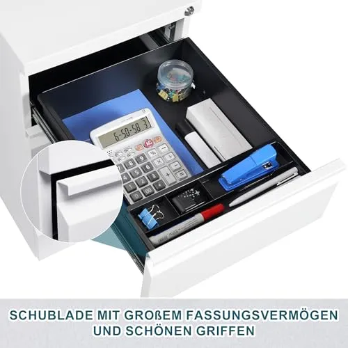 Rollcontainer, Aktenschrank abschließbar, 4 Schubladen, Weiß