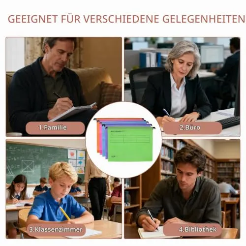 20 Stück A4 Hängeregister,Polypropylen für Hängemappen mit Tabs und Einsätzen,A4 Hängehefter,Hängeregister Mappen für Büro Schule Schreibtisch Arbeit