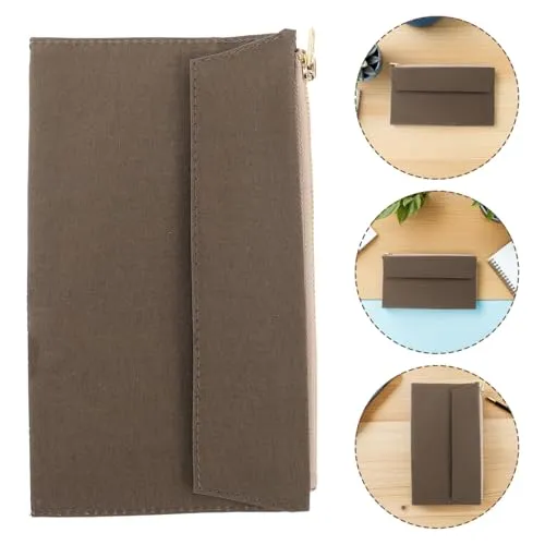 Notizbuchhülle, Notizbuch Organizer Etui mit Reißverschluss für Reisetagebücher, Canvas Aufbewahrungstasche mit Kartenhalter, organisierte Fächer für Reise und Büro, olivgrün