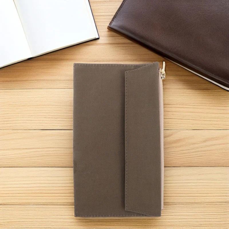Notizbuchhülle, Notizbuch Organizer Etui mit Reißverschluss für Reisetagebücher, Canvas Aufbewahrungstasche mit Kartenhalter, organisierte Fächer für Reise und Büro, olivgrün