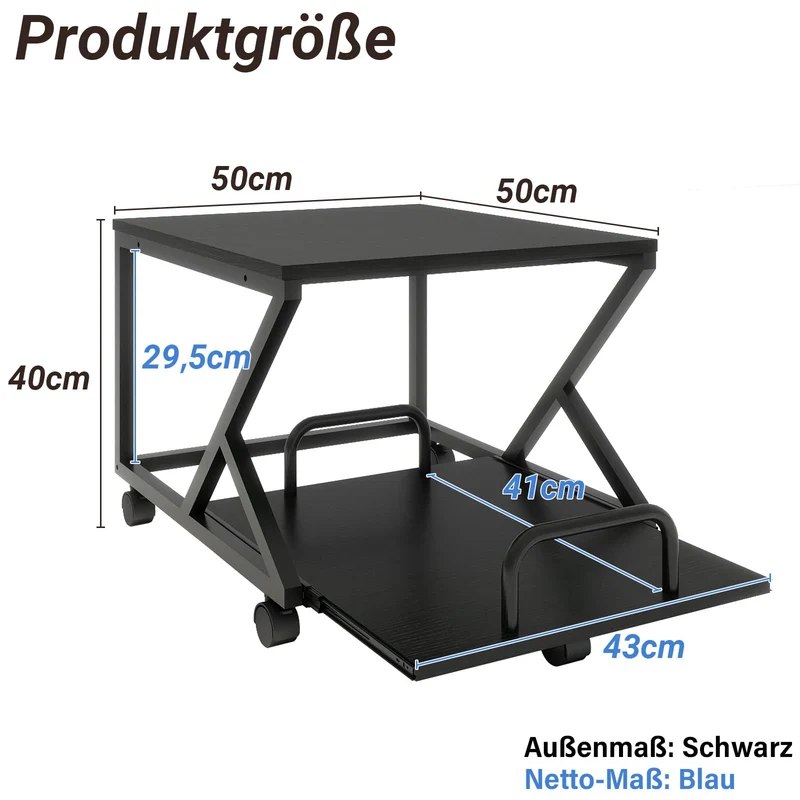 PUNCIA 2-Ebenen Druckerwagen 50 x 50 x 40 cm Druckertisch Druckerständer