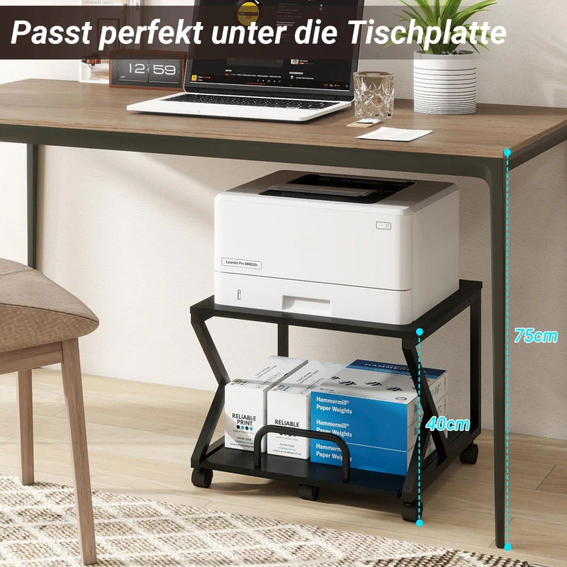 PUNCIA 2-Ebenen Druckerwagen 50 x 50 x 40 cm Druckertisch Druckerständer