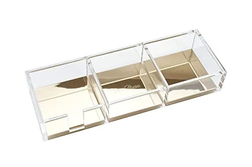 Schreibtisch Organizer Acryl Transparent mit Gold – 3 Fächer Ablage für Notizen, Büro & Kosmetik – moderner Desk Organizer