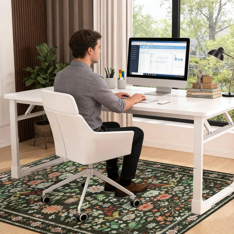 Homcomodar Bodenschutzmatte Bürostuhl 120x150cm Bürostuhl Unterlage rutschfest Schreibtischstuhl Unterlag Bodenschutzmatte für Hartböden Teppich für Harten Boden, Laminat und Fliesen Schwarz