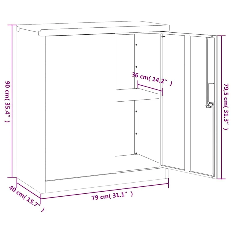 Aktenschrank Weiß aus pulverbeschichtetem Stahl 79x40x90 cm mit Regal und abschließbarer Tür für Büro, Arbeitszimmer, Homeoffice, Verwaltung, Buchhaltung