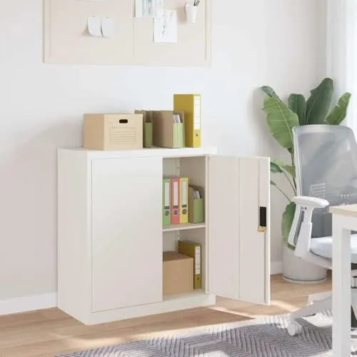 Aktenschrank Weiß aus pulverbeschichtetem Stahl 79x40x90 cm mit Regal und abschließbarer Tür für Büro, Arbeitszimmer, Homeoffice, Verwaltung, Buchhaltung
