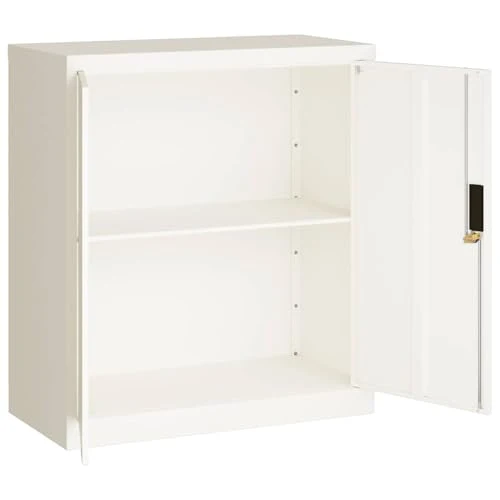 Aktenschrank Weiß aus pulverbeschichtetem Stahl 79x40x90 cm mit Regal und abschließbarer Tür für Büro, Arbeitszimmer, Homeoffice, Verwaltung, Buchhaltung