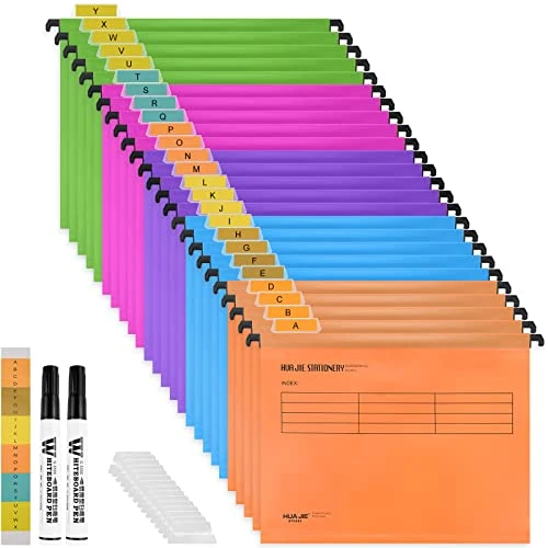 A4 Hängemappen, 25 Stück Polypropylen Hängemappen mit Reitern, Karteneinsätzen und löschbaren Stift, A4 Hängeregister Mappen Aufbewahrung Aktenordner für Schule Zuhause Arbeit Büro Organisation