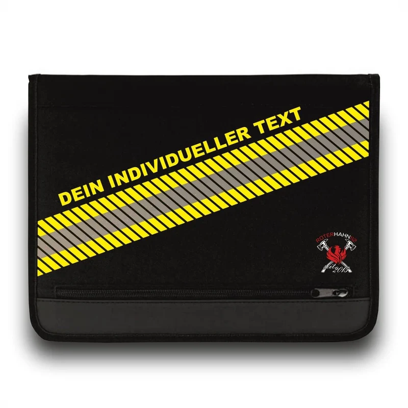 Feuerwehr Schreibmappe 3M Scotchlite/mit individuellem Text/Einsatzorganizer HuPf Style mit Reflexstreifen auch für THW Rettungsdienst