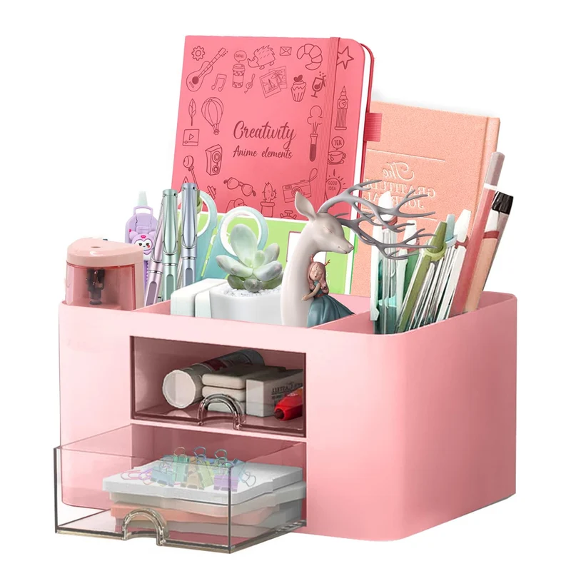 Schreibtisch Organizer 7 Fächer Stiftehalter Schreibtisch Tisch Büro Organizer mit Schublade Multifunktionaler Schreibtisch Organizer für Büro Zuhause Schule Platzsparendes Desk Organizer (Rosa)