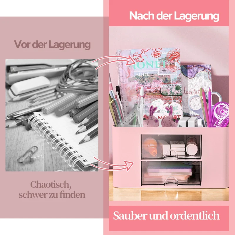 Schreibtisch Organizer 7 Fächer Stiftehalter Schreibtisch Tisch Büro Organizer mit Schublade Multifunktionaler Schreibtisch Organizer für Büro Zuhause Schule Platzsparendes Desk Organizer (Rosa)
