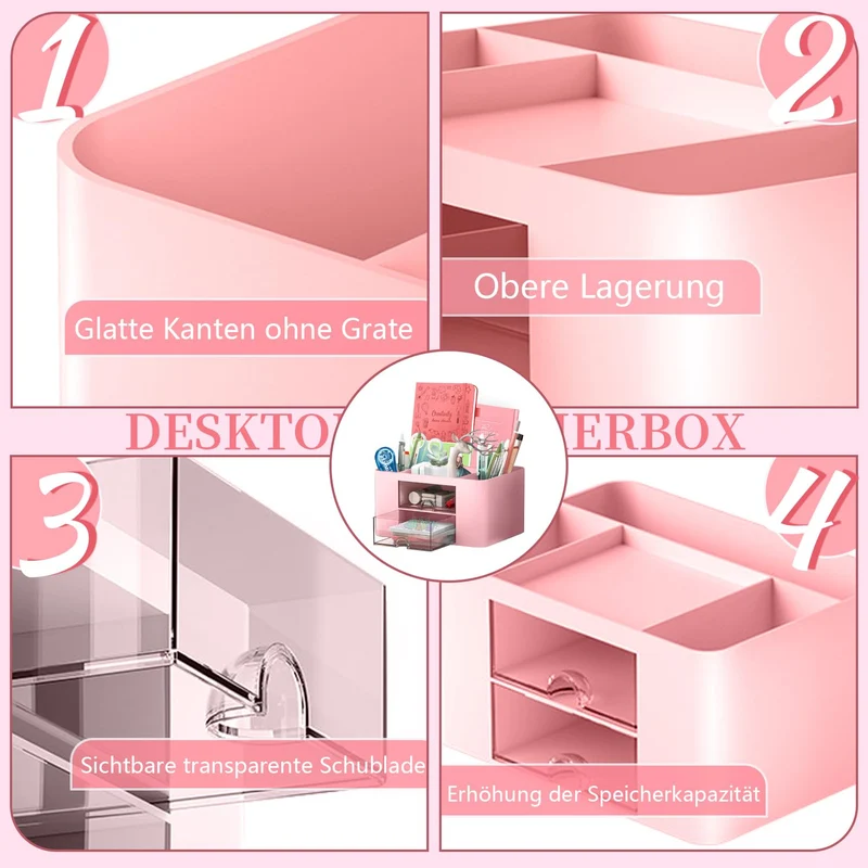 Schreibtisch Organizer 7 Fächer Stiftehalter Schreibtisch Tisch Büro Organizer mit Schublade Multifunktionaler Schreibtisch Organizer für Büro Zuhause Schule Platzsparendes Desk Organizer (Rosa)