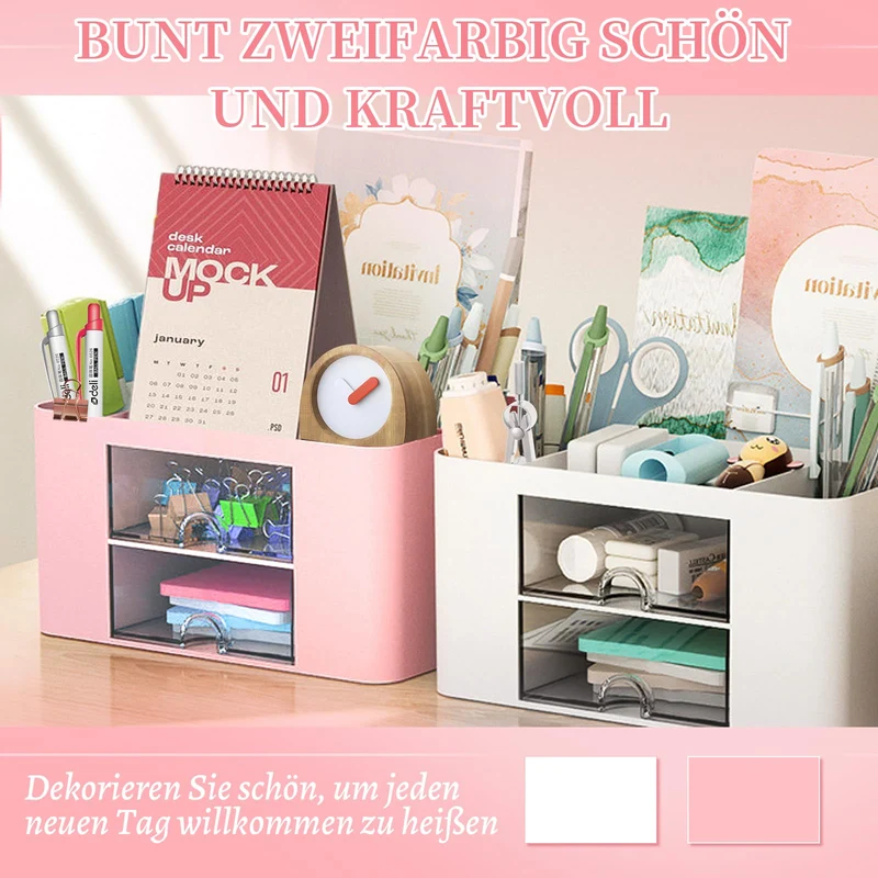Schreibtisch Organizer 7 Fächer Stiftehalter Schreibtisch Tisch Büro Organizer mit Schublade Multifunktionaler Schreibtisch Organizer für Büro Zuhause Schule Platzsparendes Desk Organizer (Rosa)